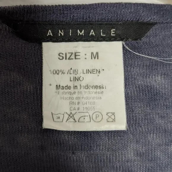 Animale Blue Short Sleeve Linen Open Front Cardigan Size M - Picture 2 of 6